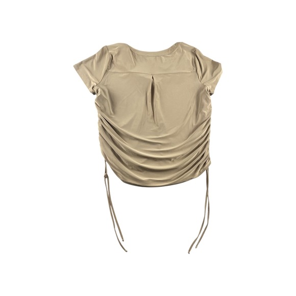 Luxology Ruched V Neck Short Sleeve Tunic Top Womens XL Beige Drawstring - Picture 6 of 6